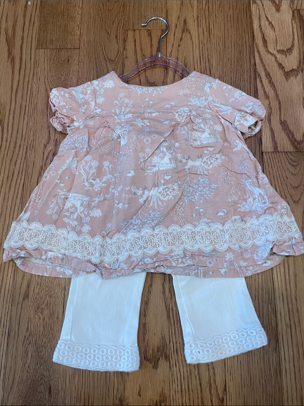 Janie and Jack Pants & Pink Floral Lace-Trim Matching Blouse Set